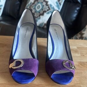 Anne Klein Purple and Black Peep Toe Heels